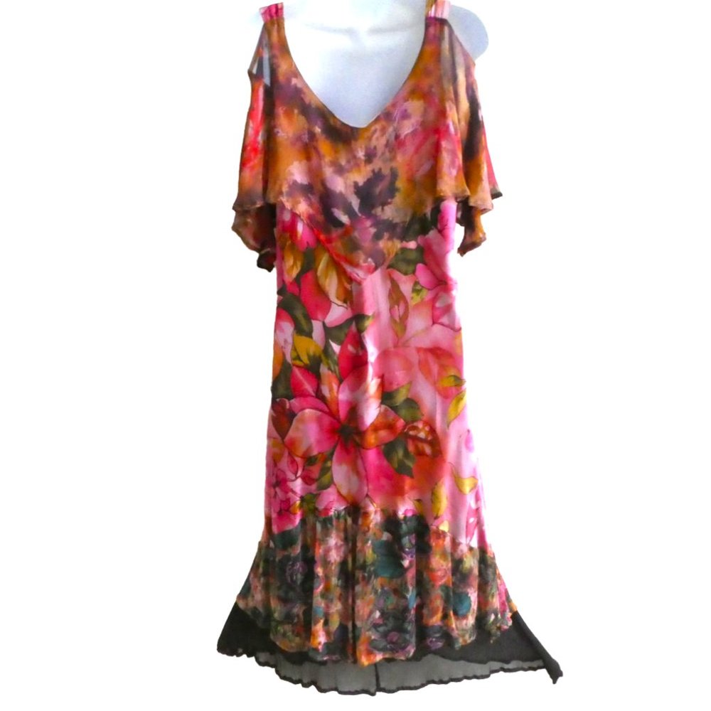 SiLK URU Maxi Dress Bias Cut Hand Made OOAK Watercolors Mixed Media L - Picture 4 of 9